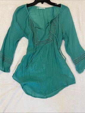 Maurices Teal Crochet Peasant Tunic